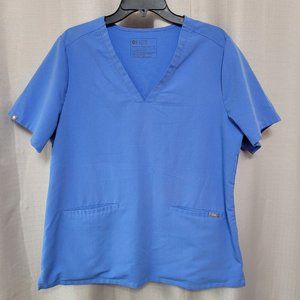 Figs Casma 3 Pocket V-Neck Short Sleeve Scrub Top Women's Sz XL Blue Darted Back